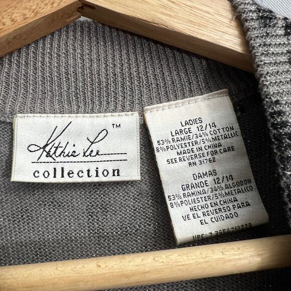 VINTAGE Kathie Lee LARGE Gray Cheetah Knit Sweatshirt Top Sleeveless Mock Neck - Picture 7 of 8